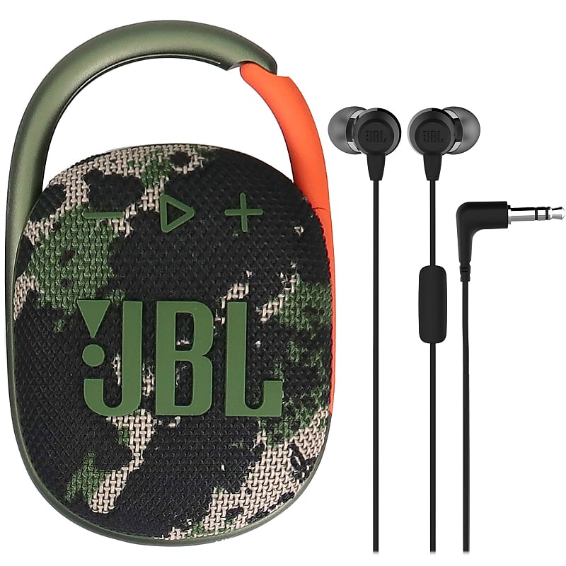 JBL Clip 4 Portable Bluetooth Waterproof Speaker (Squad) + JBL C50HI In-Ear Headphones Black