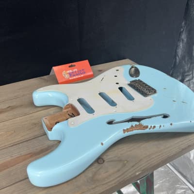 Real Life Relics Thinline F Hole Strat® Stratocaster® Body Aged Sonic Blue image 7