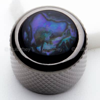 NEW (1) Q-Parts Guitar Knob Black Chrome w/ BLUE ABALONE SHELL on Dome KBD-0001 for sale