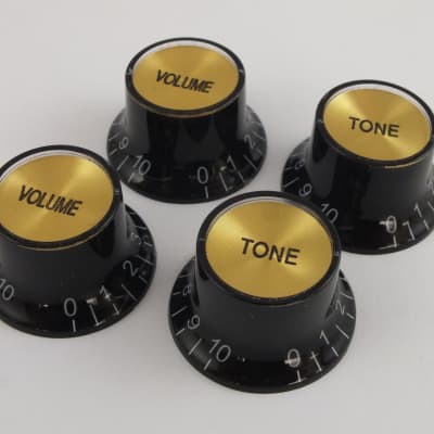 Black Gold-Cap Reflector Knobs Top Hat Mirror fits USA Gibson guitars with 24 spline CTS Pots