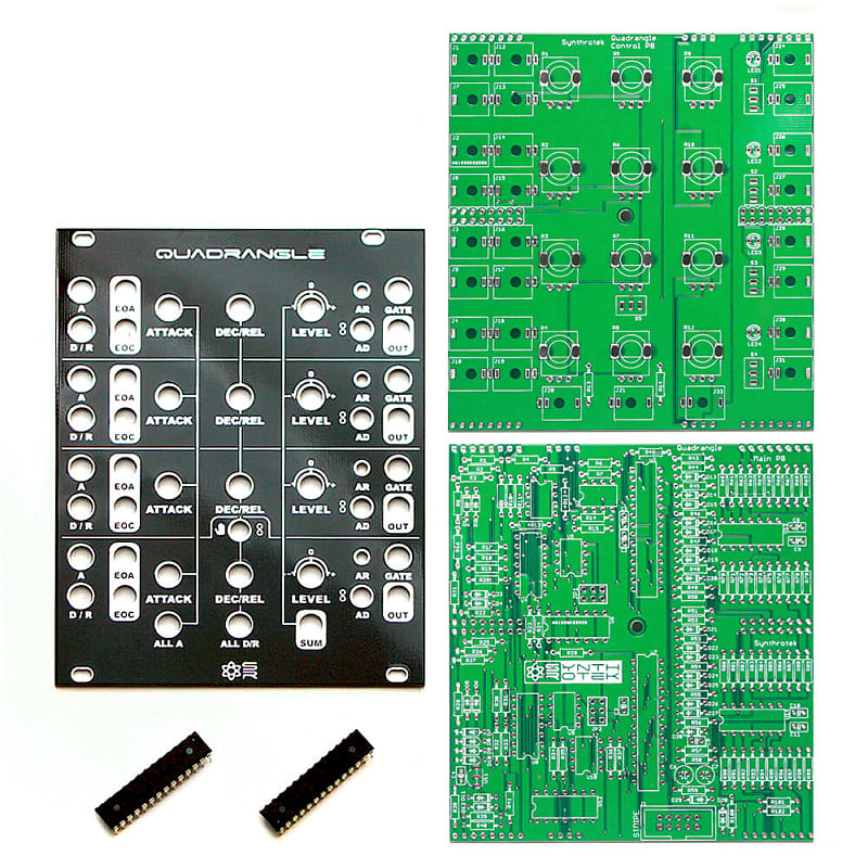 Quadrangle PCBs, Panel and ICs - Eurorack Quad Envelope PCB Set image 1