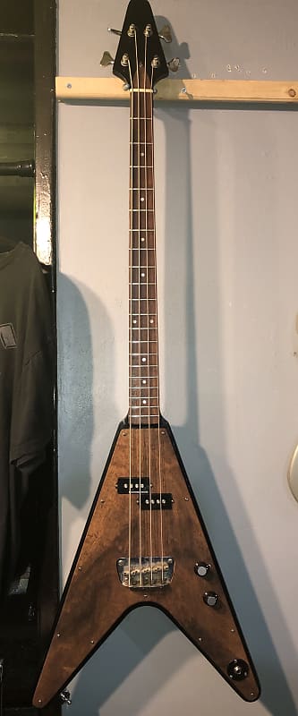 MIK  Lawsuit Series (Like) Flying V Bass Guitar Black with Full Body Wood Pick Guard image 1