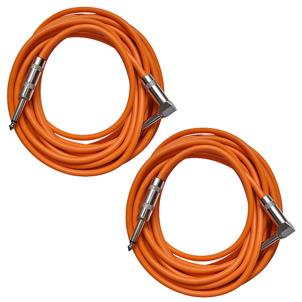 Seismic Audio SAGC20R-ORANGE-2PACK Straight to Right-Angle 1/4" TS Guitar/Instrument Cables - 20" (Pair) image 1