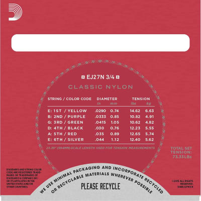 D'Addario EJ27N 3/4 Silverplated Wound Clear Nylon Classical Guitar Strings - Normal Tension image 2