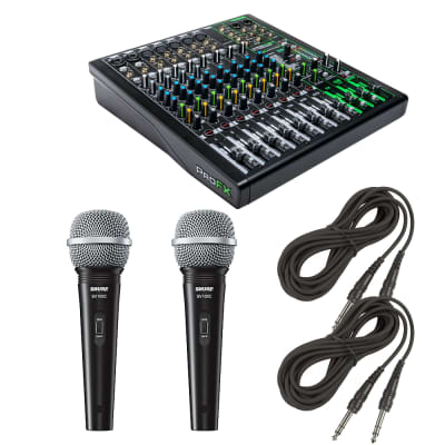 Mackie ProFX12v3 12-Channel Sound Reinforcement Mixer with Built-In FX + Dynamic Cardioid Handheld Microphones and Cables. image 1
