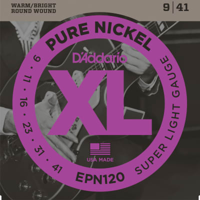 D'Addario EPN120 Pure Nickel Electric Guitar Strings, Super Light, 09-41 image 1