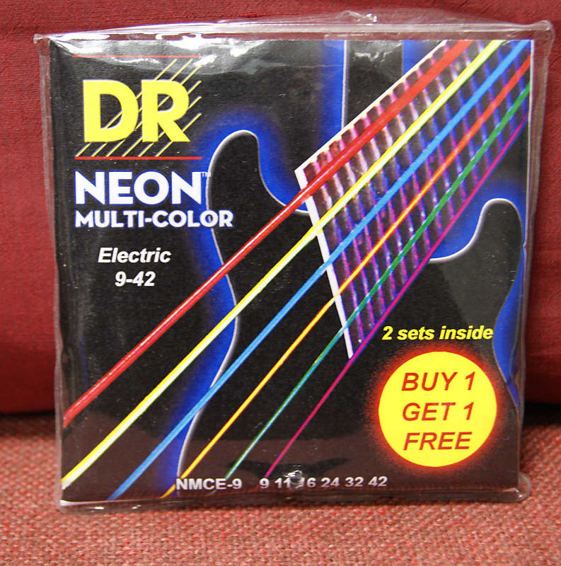 DR Neon NMCE 9 multi colour electric guitar strings 9 42 twinpack