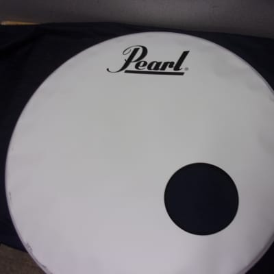 New Pearl 22" Coated White w/Black Script Logo Bass Drum Resonator Head sound hole image 1