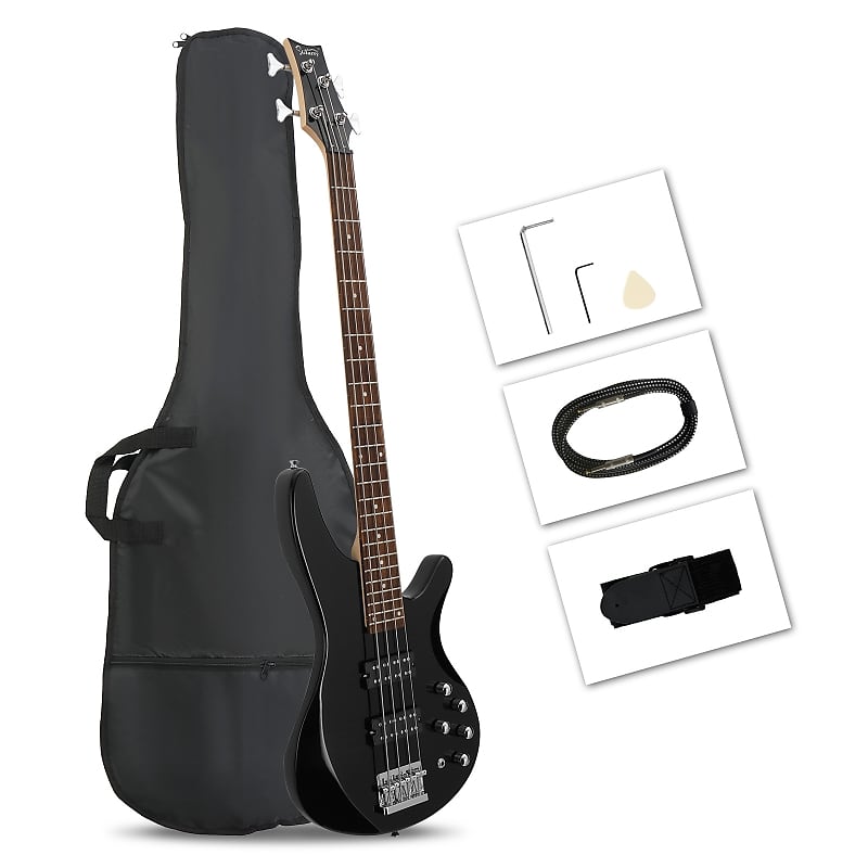 Glarry Black GIB 4 String Bass Guitar Full Size HH Pickup image 1