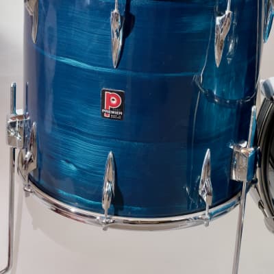 Vintage Premier 4-pc drum kit with all hardware 12/16/22/snare 1970 - Blue Shimmer image 7
