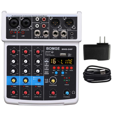 BOMGE 4 Channel DJ Bluetooth Audio Mini Mixer with Effects, USB, White