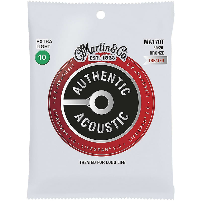Martin MA170T Acoustic Lifespan 2.0 Acoustic Guitar Strings, 80/20 Bronze, Extra Light 10-47 image 1