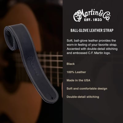Martin Genuine Soft Leather Strap 2.5 inch Leather Guitar Strap - Black image 4