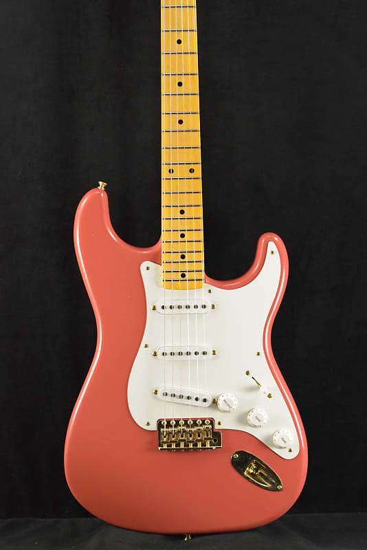 Fender 1955 Stratocaster DLX Closet Classic with Gold Hardware - Faded Aged Fiesta Red image 1