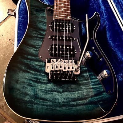Vigier Excalibur Custom NAMM 2020 Deep Blue Flame Top Electric Guitar & Hiscox Hardshell Case image 3