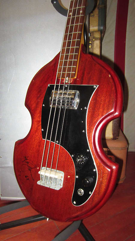 ~1966 Maxitone Electric Solidbody Bass Dark Red w. Hard Case image 1