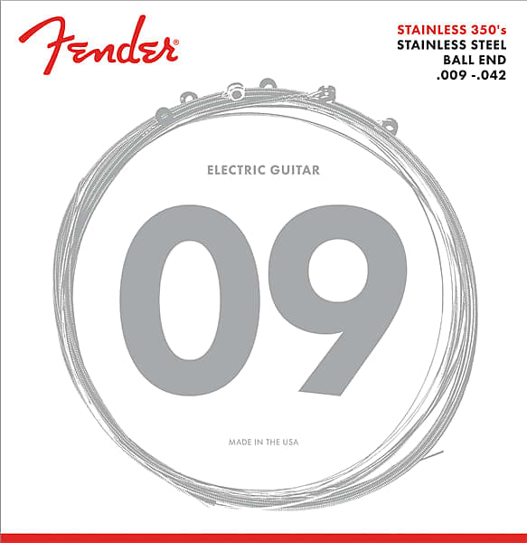 Fender Stainless 350's Guitar Strings, Stainless Steel, Ball End, 350L Gauges .009-.042 image 1