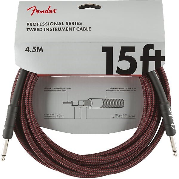 Fender Professional Instrument Cable, 4.5m/15ft, Red Tweed image 1