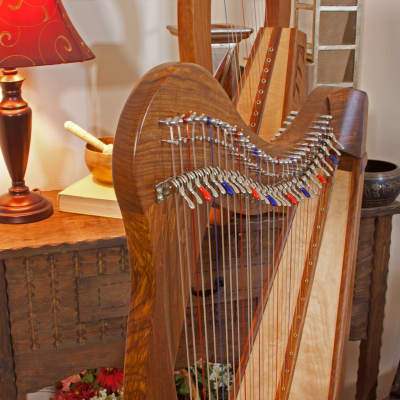 Roosebeck HMNA5CSP 29-String Ministrel Harp Chelby Levers Sheesham 5-Panel w/Pedestal,Tuning, String image 5