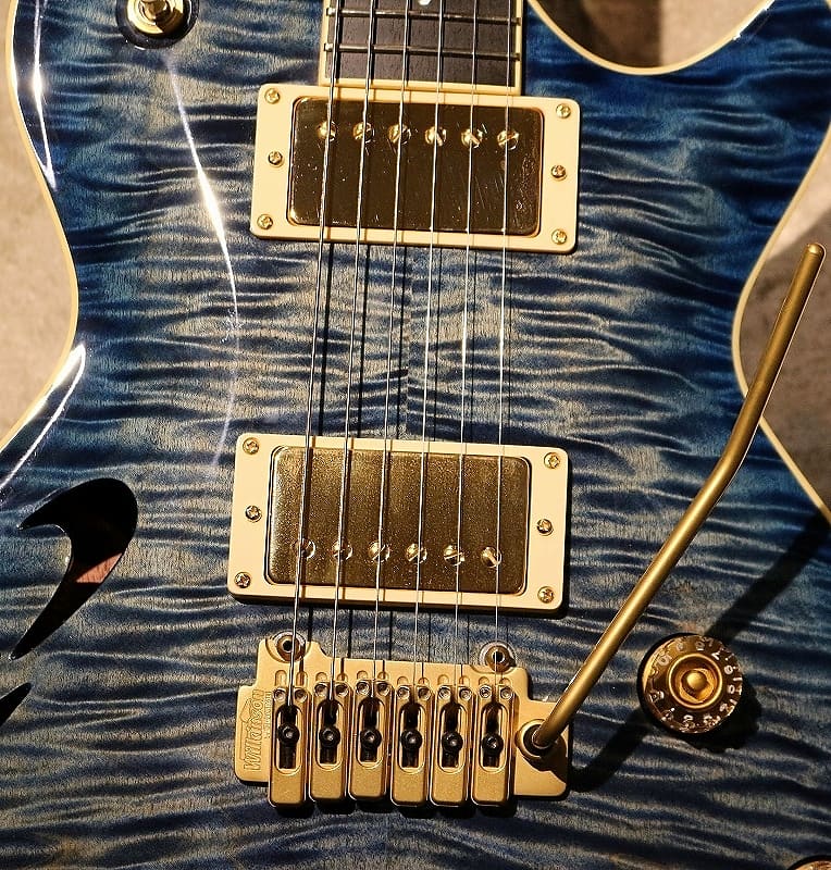 T's Guitars Arc-Singlecut Hollow Quilt Trans Blue Denim