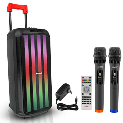 5 Core Bluetooth Speaker Karaoke Machine • 8" 3 Way Speaker • Portable Singing PA System • w DJ Light • FM + TWS + USB + SD Card + AUX + REC • Party Speakers Include Two Wireless Mics- PLB 8X2 2MIC image 1