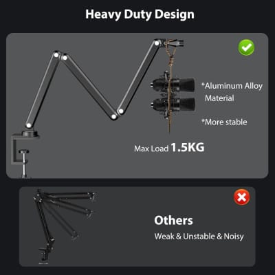 Boom Mic Arm, 360° Rotatable, Adjustable & Foldable Desk Microphone Arm Stand, Sturdy Aluminum Alloy Mic Arm For Podcast, Streaming, Gaming, Home Office, Recording, Studio image 5