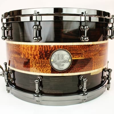 HHG Drums 14x8.5 Blackwood, Snakewood, And Maple Segmented Snare, High Gloss image 1