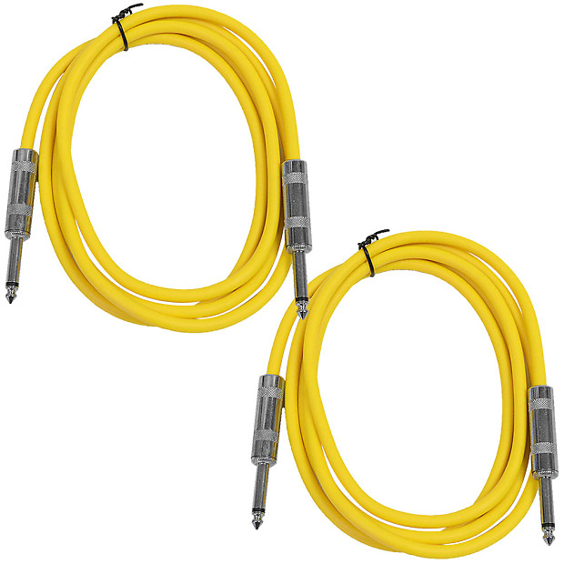 Seismic Audio SASTSX-6-YELLOWYELLOW 1/4" TS Male to 1/4" TS Male Patch Cables - 6' (2-Pack) image 1