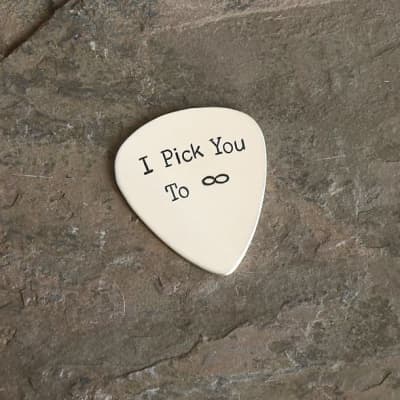 sterling silver guitar pick - playable and stamped with i pick you to infinity image 2