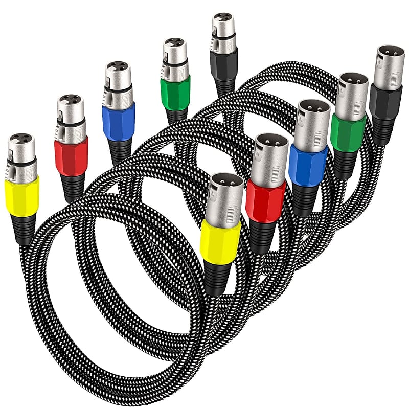 Xlr Cable 10 Ft/5 Pack, Microphone Cable 3 Pin Nylong Braided Balanced Xlr  Male To Xlr Female Heavy Duty Mic Patch Cords