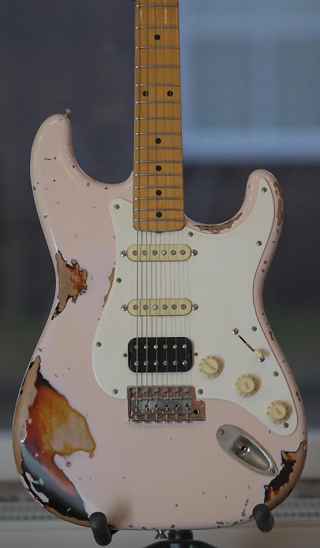 Del-Tone 50s S-Style - Shell Pink over Sunburst - Extreme Aging image 1