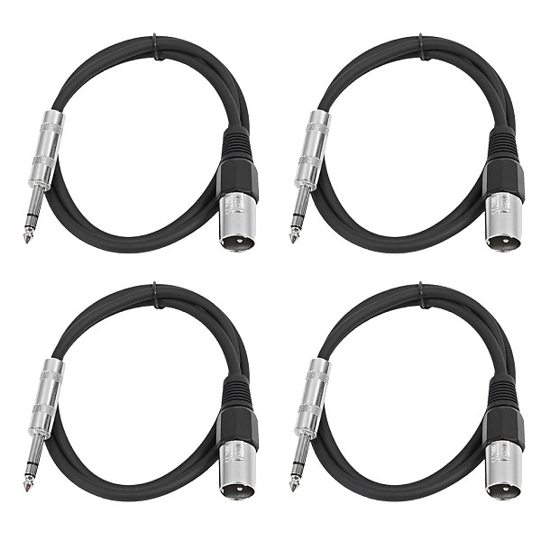 Seismic Audio SATRXL-M3-4BLACK 1/4" TRS Male to XLR Male Patch Cables - 3' (4-Pack) image 1