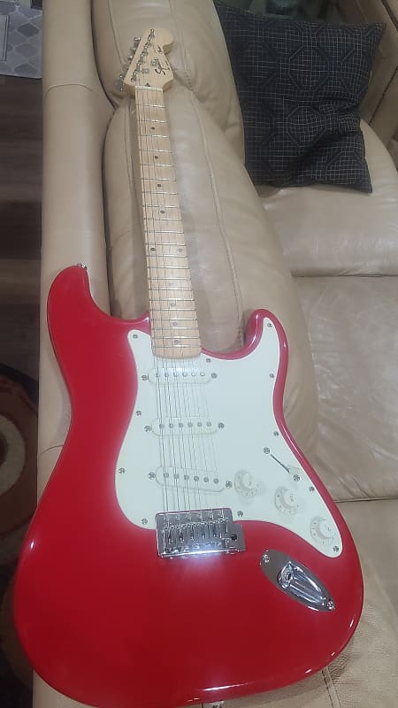 Squire Stratocaster 1990s Red Maple Neck Mik Reverb