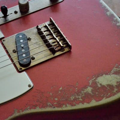 American Fender Telecaster Heavy Relic  Fiesta Red on Jade Green Metallic Custom Shop Pickups image 16