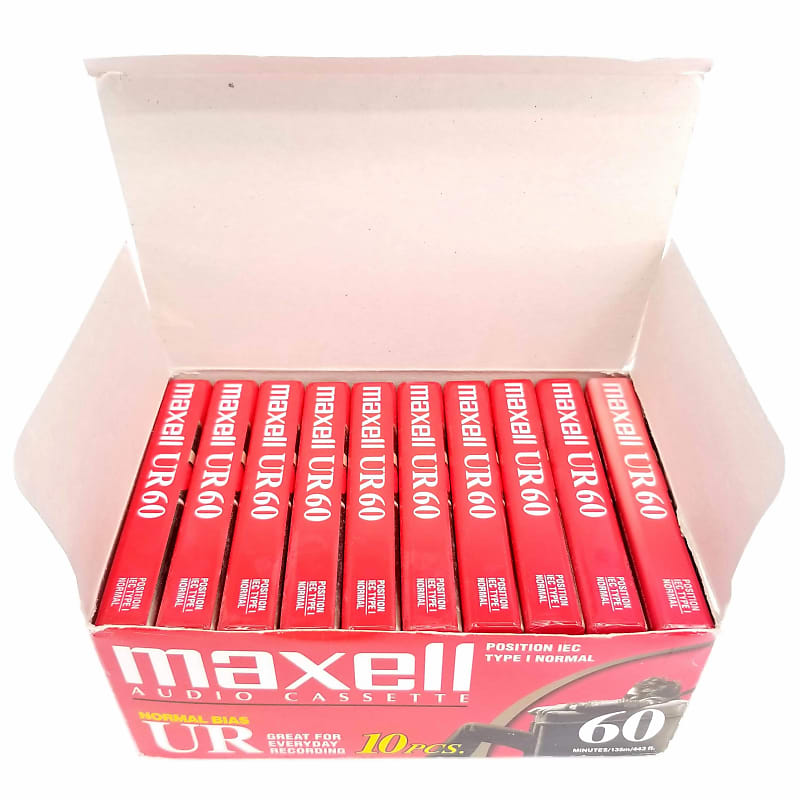 Lot of 10 Factory-Sealed Maxell UR 60 UR60 Audio Cassette Tapes, New in Box