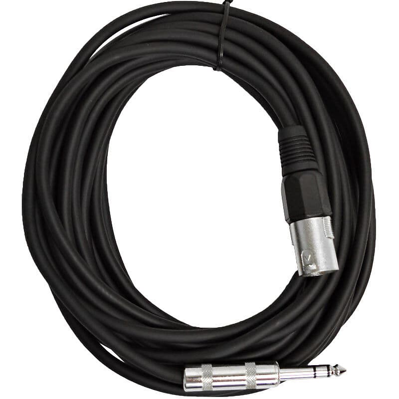 25 Foot Black XLR Male to 1/4" TRS Patch Cable Snake Cords - NEW image 1