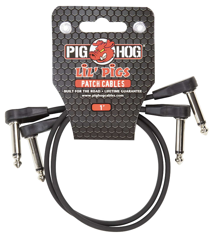 Pig Hog Lil Pigs 1' Low Profile Patch Cables Black (2 Pack) PHLSK1BK