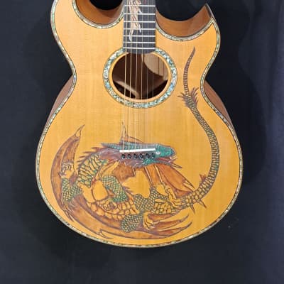 Blueberry NEW IN STOCK Handmade Acoustic Guitar Grand Concert Double Cutaway Dragon image 2