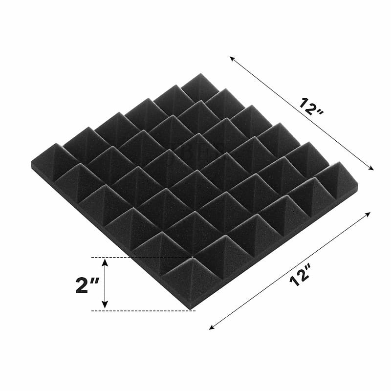 Pyramid Acoustic Foam Panels - 12x12x 2 Inch Thick Sound Dampening Studio  Foam Tiles - 4 Square Feet Per Pack (2 inch thick)