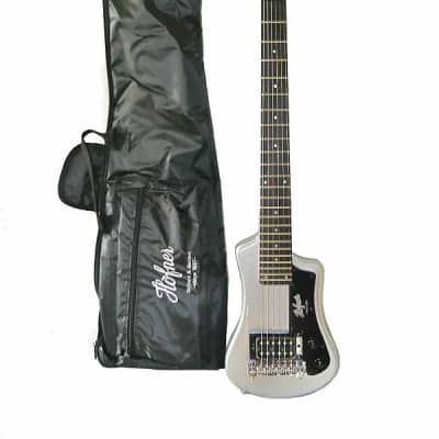 Hofner HCT-SH-SBT-O Shorty Travel Electric Guitar Metallic Silver with Gig Bag image 1