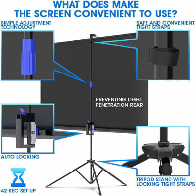 5 Core Projector Screen with Stand 72 inch Indoor and Outdoor Portable Projection Screen and Tripod Stand 8K 3D Ultra HD 4:3 for Movie Office Classroom Parties Screen TR 72(4:3) image 9