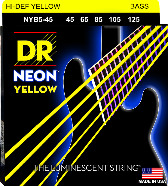 DR NYB5-45 Hi Def Coated Neon 5-String Bass Strings - Medium (45-125) image 1