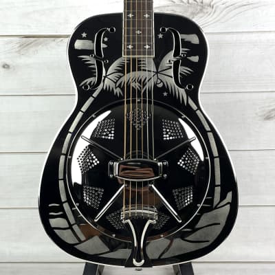 Royall Palmulator Bright Nickel Single Cone Resonator Guitar With Classic Etched Palm Scene for sale