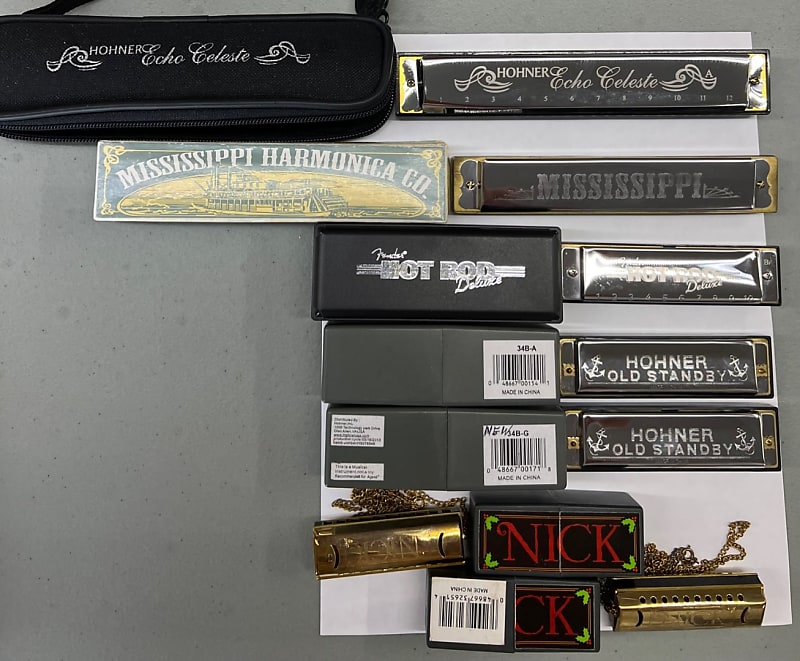 Lot of 7 Misc. Harmonicas, Mostly Hohner , all sizes and Reverb