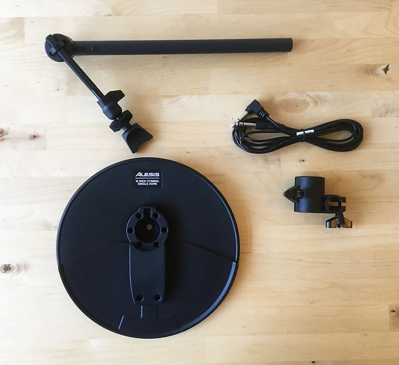 NEW Alesis Nitro Mesh/Nitro Max Cymbal Expansion Set: 10 Inch Single Zone Cymbal, 13" Cymbal Arm, Clamp, Cable Black image 1