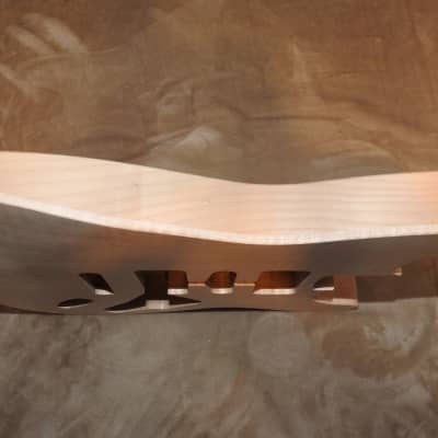 Unfinished Stratocaster Body Book Matched Figured Flame Maple Top 2 Piece Alder Back Chambered, Standard Tele Pickup Routes Arm Contour 3lbs 8.7oz! image 16