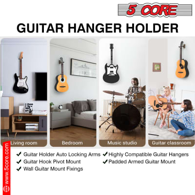 5 Core Guitar Wall Mount Guitar Hanger Wall Hook Holder Sturdy Hardwood for Acoustic Electric Guitar Bass Banjo Mandolin- GH WD 1PC image 3