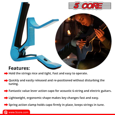 5 Core Guitar Capo Tuner for Acoustic and Electric Guitars Bass Mandolin Ukulele Premium Blue Color Guitar Accessories Afinador De Guitarra Acustica CAPO BLUE 1Pc image 3