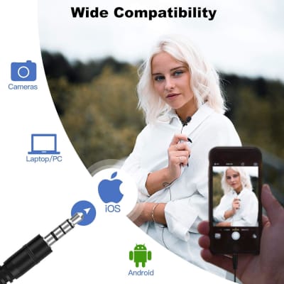 Lavalier Mic, Lav S6E Omnidirectional Condenser Lapel Mic Recording Mic Compatible With Iphone Ipad Video 6M/ 19.7Ft Cable, Lavalier-Microphone-Omnidirectional-Recording-Mic image 6
