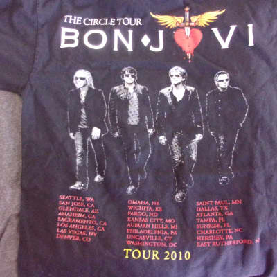 Bon Jovi The Circle Vintage Concert T-shirt 2010 Tour Black Adult small 2 sided image 1